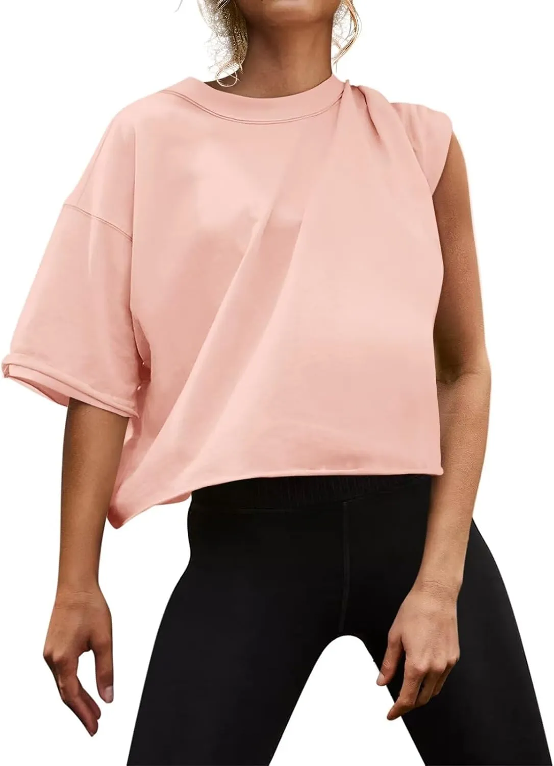Women Workout Tops Tees Crop Tops Boxy T-Shirts Short Sleeve Oversized