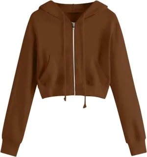 Women Zip Up Hoodies Fall Fashion Cropped Long Sleeve Sweatshirts Jacket Trendy Crop Tops Cute Hoodies for Teen Girls