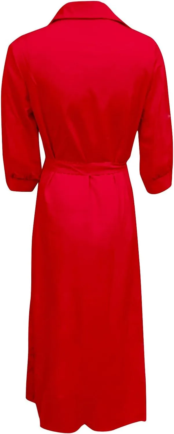Women's 3/4 Sleeve Spring Summer Dress Wide Collar V Neck Faux Wrap Aline Casual Short Sleeve Work Dresses