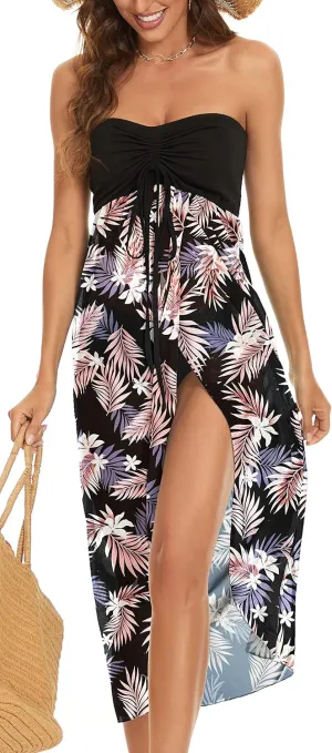 Women's Beach Dress Summer Maxi Sundress Strapless Hawaiian Cover Ups Asymmetrical Wrap Dresses