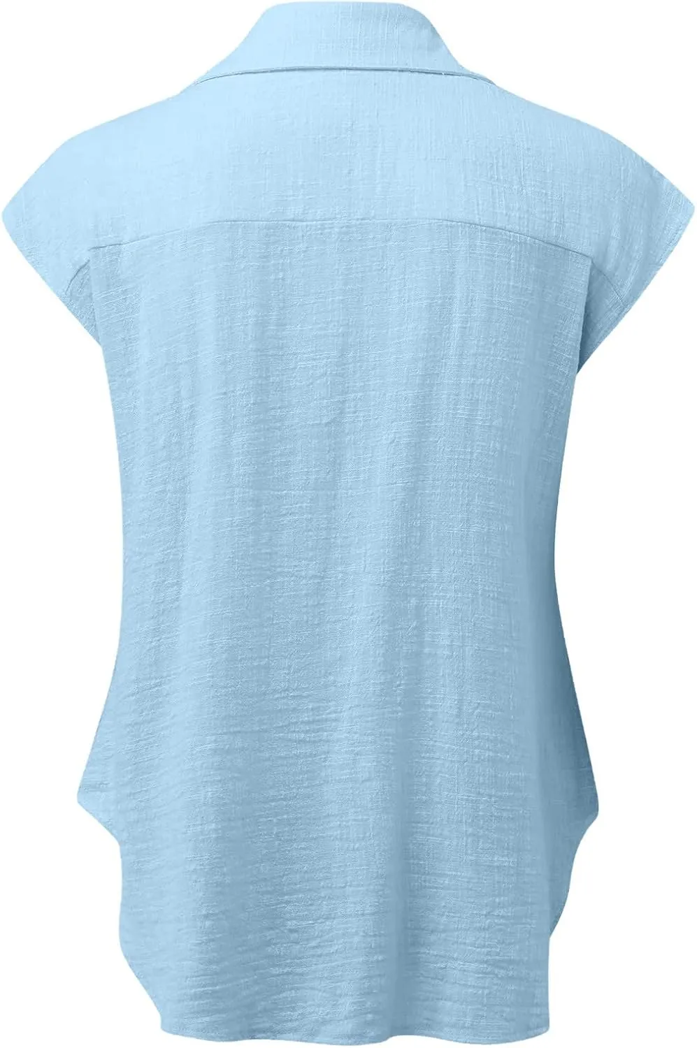 Womens Button Down Shirts Cotton Linen Cap Sleeve Blouse Summer V Neck Lightweight Gauze Tops Loose Casual Tees
