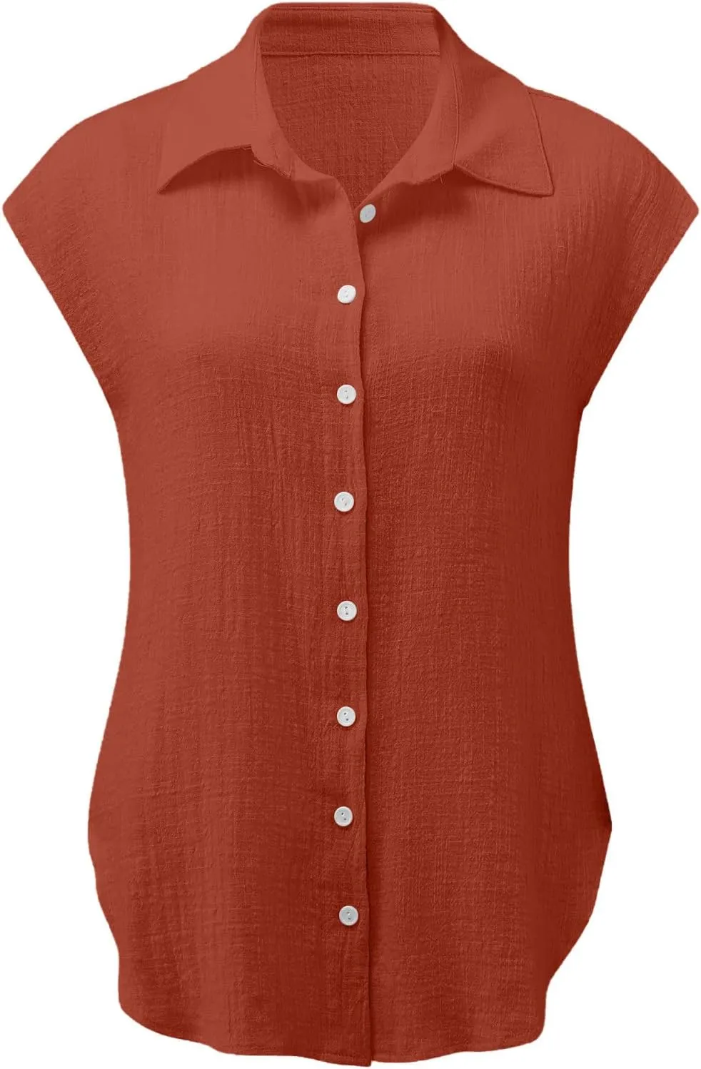 Womens Button Down Shirts Cotton Linen Cap Sleeve Blouse Summer V Neck Lightweight Gauze Tops Loose Casual Tees