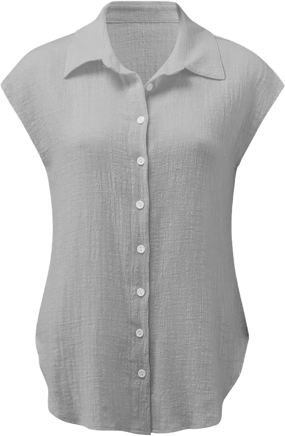 Womens Button Down Shirts Cotton Linen Cap Sleeve Blouse Summer V Neck Lightweight Gauze Tops Loose Casual Tees
