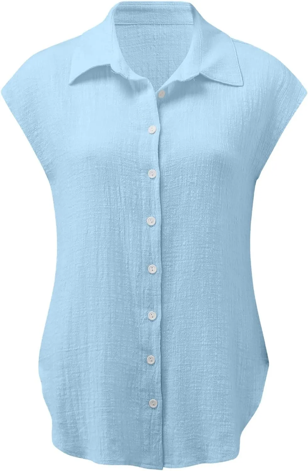 Womens Button Down Shirts Cotton Linen Cap Sleeve Blouse Summer V Neck Lightweight Gauze Tops Loose Casual Tees