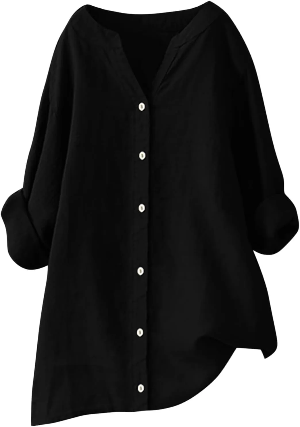 Womens Button Up Shirts Solid Color Short Sleeve Linen Summer Casual Fashion Blouse Top Loose T-Shirt