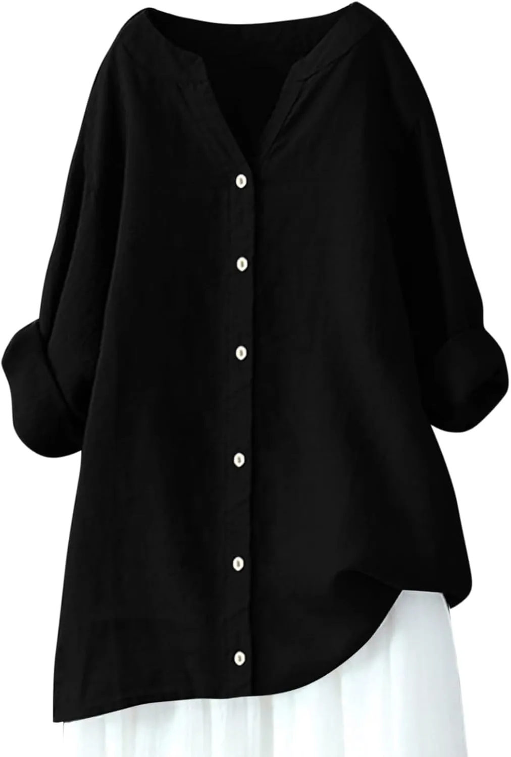 Womens Button Up Shirts Solid Color Short Sleeve Linen Summer Casual Fashion Blouse Top Loose T-Shirt