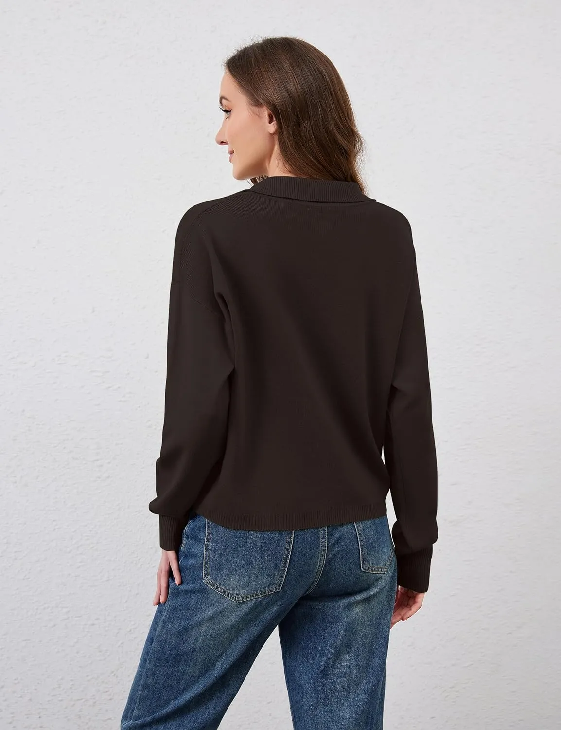 Womens Collared Cardigan Sweaters Button Down Polo Knit Cardigan Long Sleeve Button Up Sweater Top with Pocket