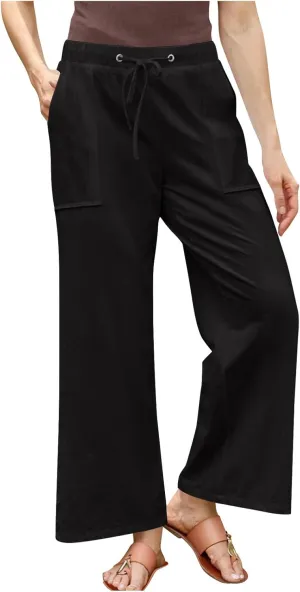 Women's Cotton Linen Pant Vintage Straight Wide Leg Summer Boho Trousers with Pockets Lightweight High Waisted Slacks