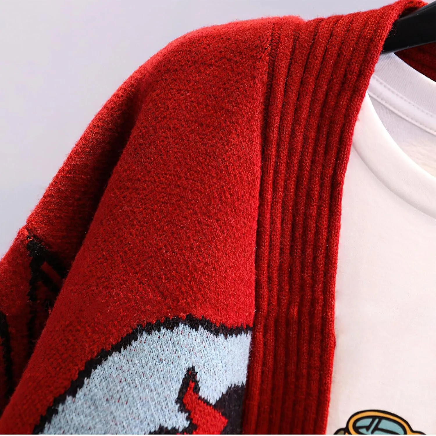 Womens Cute Embroidery Cartoon Duck Cable Knit Cardigans Sweater Button Down Slouchy Wool Blend Coat