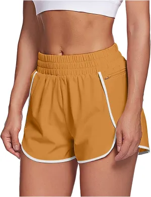 Womens Elastic High Waisted Athletic Shorts Tummy Control Running Workout Gym Short with Zip Pockets Summer Casual Yoga Short