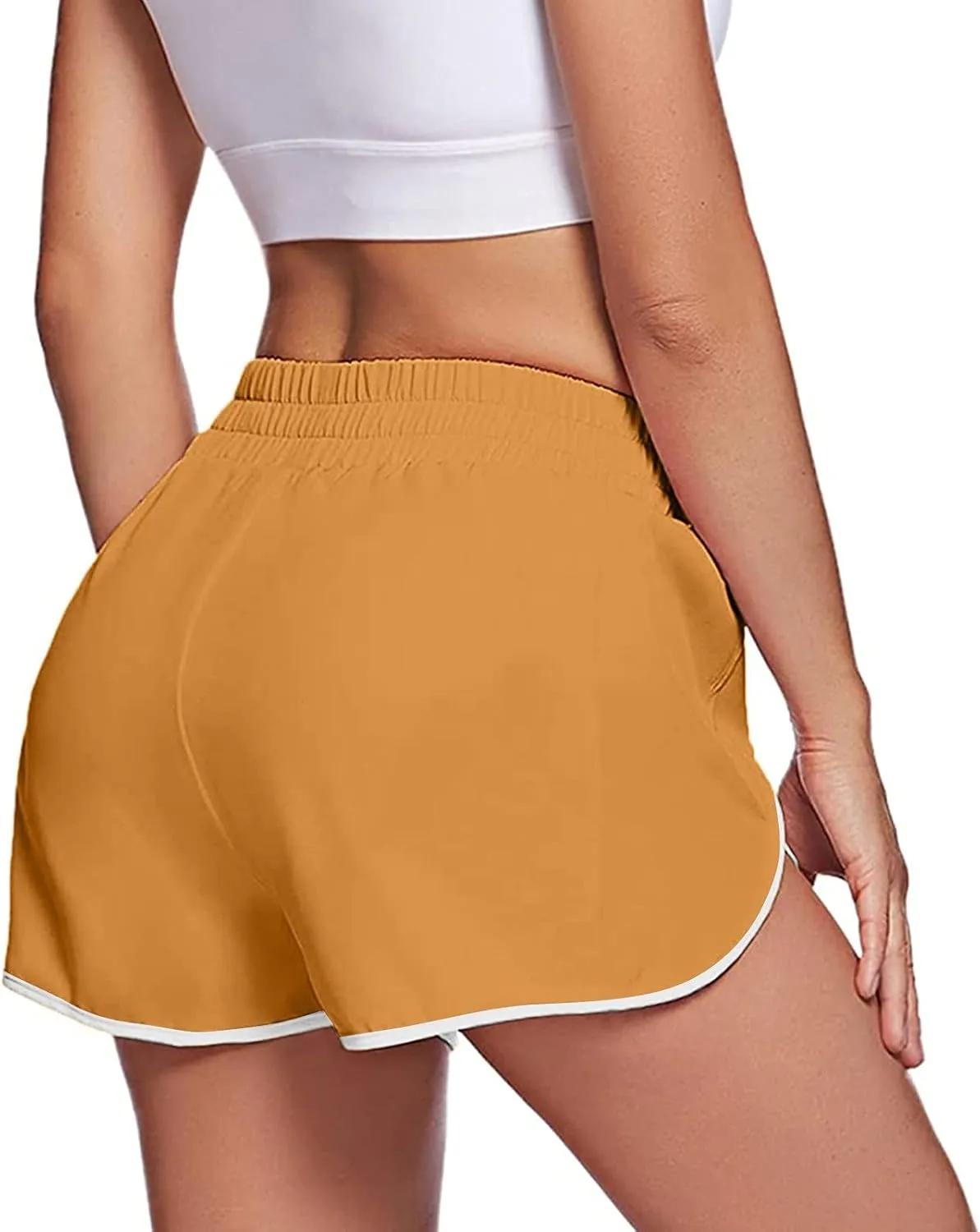 Womens Elastic High Waisted Athletic Shorts Tummy Control Running Workout Gym Short with Zip Pockets Summer Casual Yoga Short