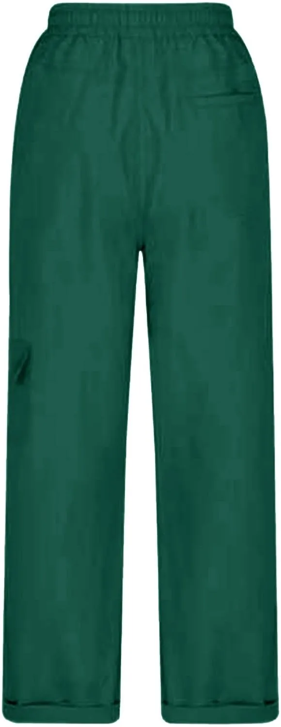 Women's Fashion Pants Loose Fit Summer Baggy Elastic Waist Pant Straight Leg Trousers Convertible Length Cargo