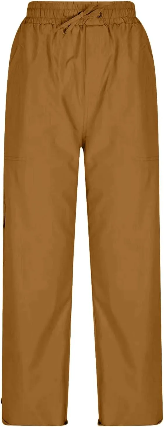 Women's Fashion Pants Loose Fit Summer Baggy Elastic Waist Pant Straight Leg Trousers Convertible Length Cargo
