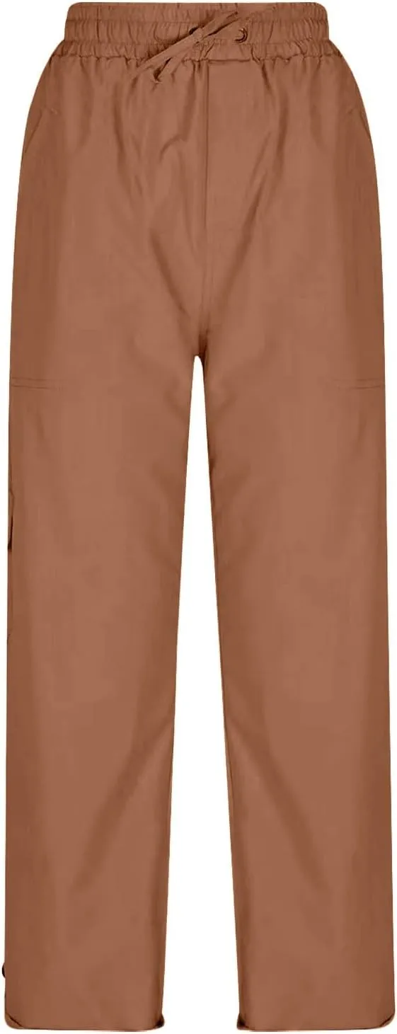 Women's Fashion Pants Loose Fit Summer Baggy Elastic Waist Pant Straight Leg Trousers Convertible Length Cargo