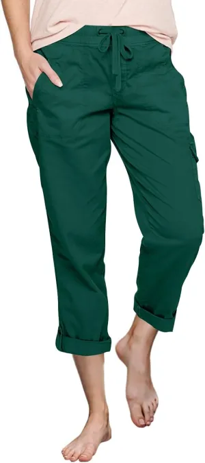 Women's Fashion Pants Loose Fit Summer Baggy Elastic Waist Pant Straight Leg Trousers Convertible Length Cargo