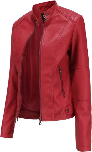 Women's Faux Leather Jacket Plus Size Moto Biker Jacket Bomber Race Car Jacket Zip Up Coat Motorcycle Outerwear