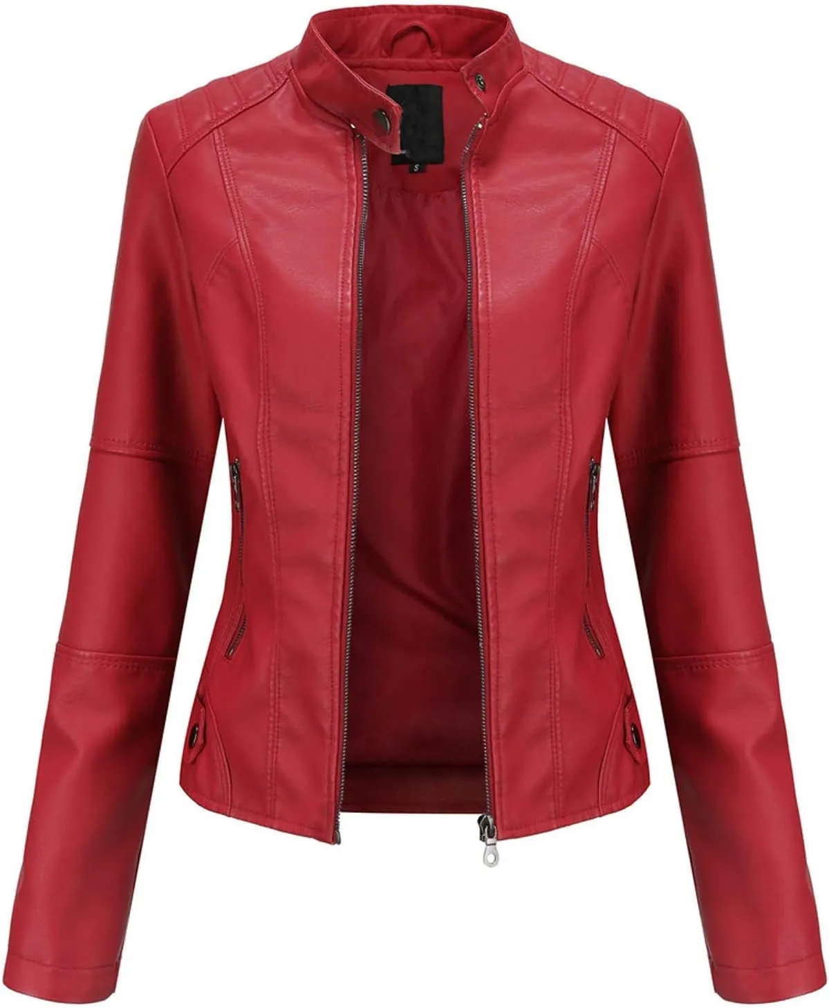 Women's Faux Leather Jacket Plus Size Moto Biker Jacket Bomber Race Car Jacket Zip Up Coat Motorcycle Outerwear