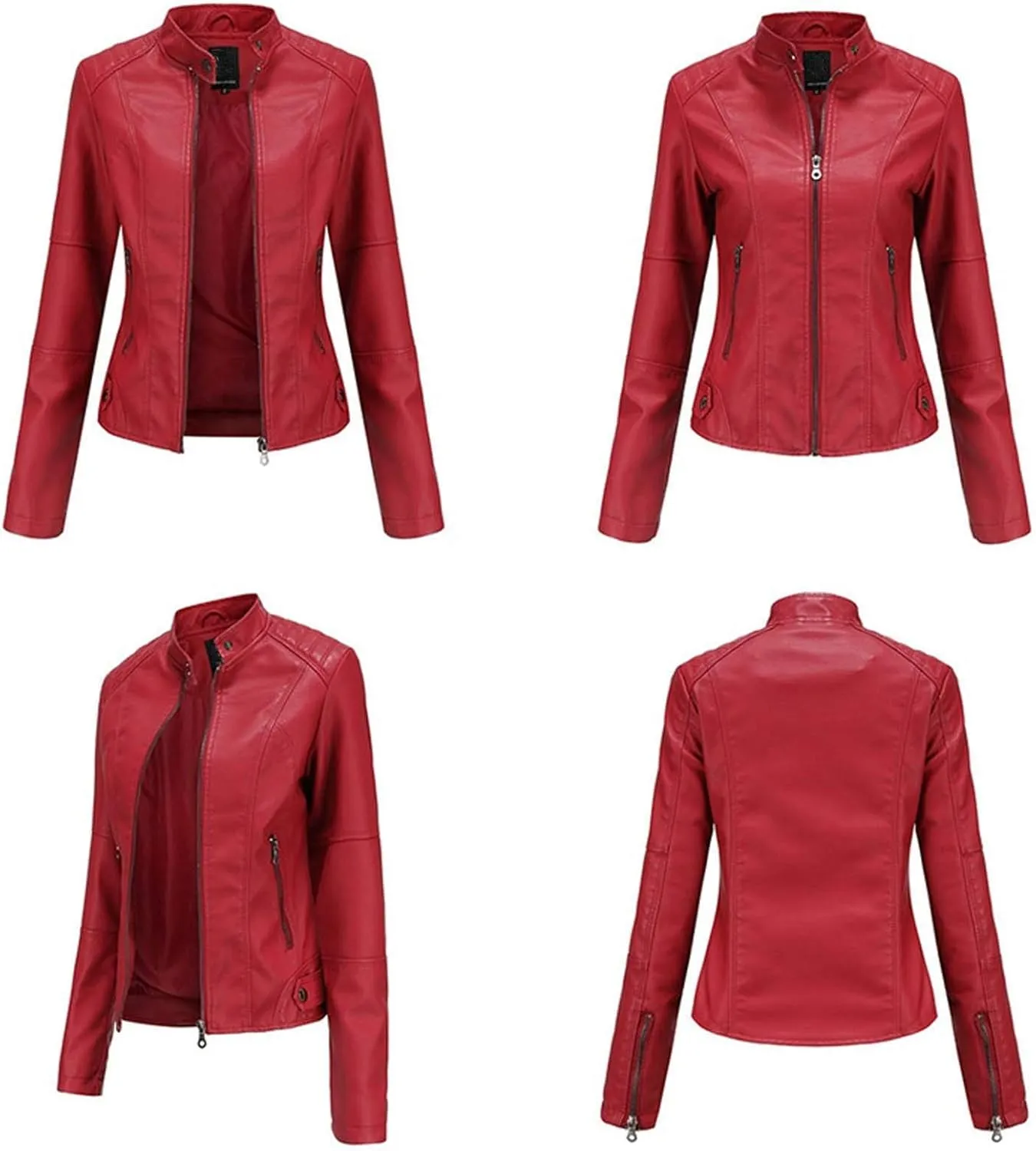 Women's Faux Leather Jacket Plus Size Moto Biker Jacket Bomber Race Car Jacket Zip Up Coat Motorcycle Outerwear