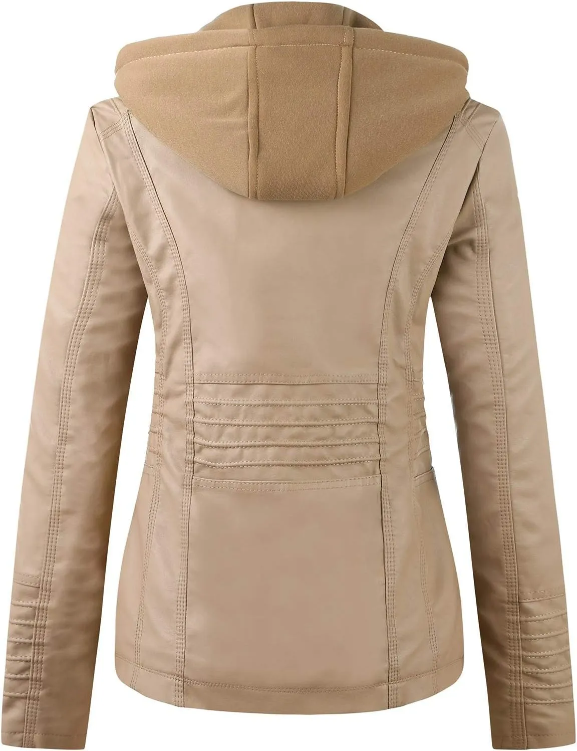 Women's Faux Leather Jackets Plus Size Slim Fit Full Zip Hooded Moto Biker Coat Casual Warm PU Overcoat with Pockets