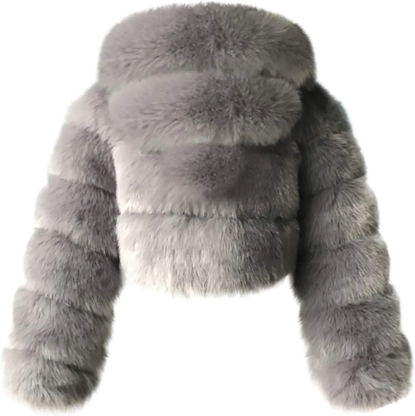 Womens Fluffy Faux Fur Coats Fashion Luxury Thick Warm Cropped Hooded Jacket Plus Size Stitching Fur Cardigan Coat