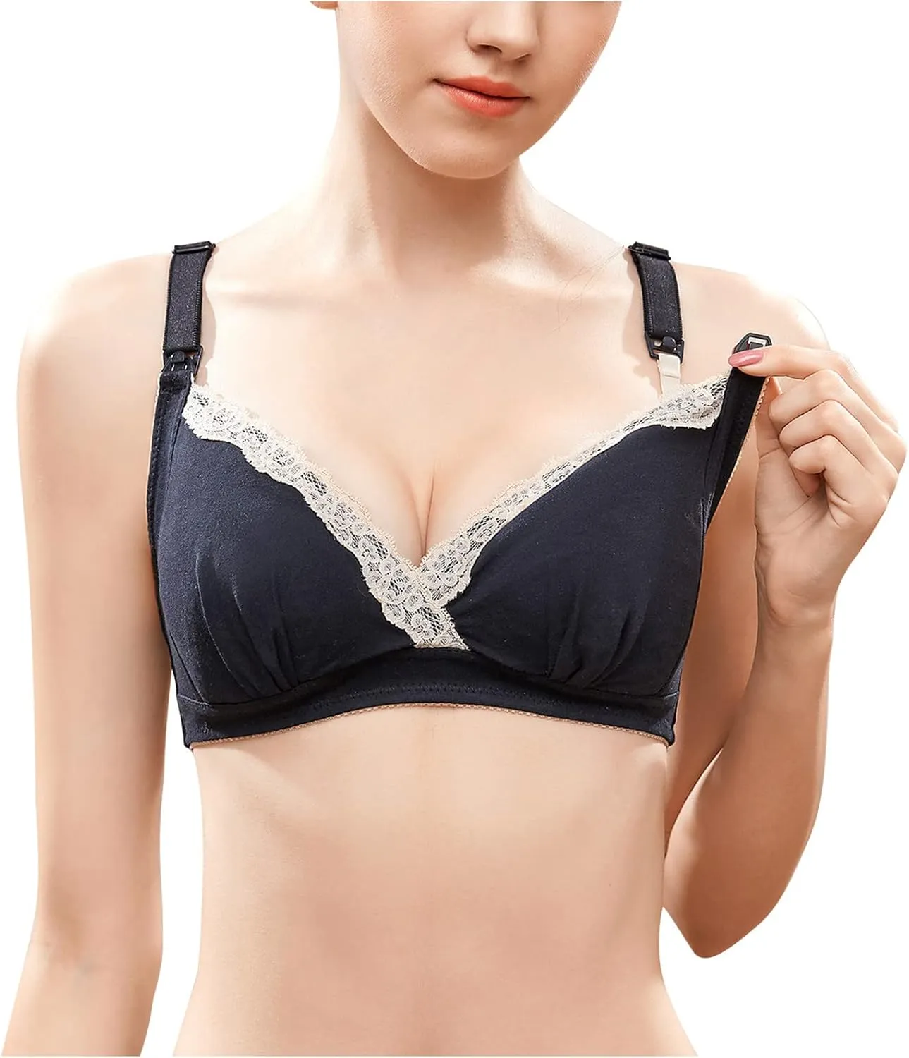 Women's Lace Nursing Bra Wirefree Padded Breastfeeding Maternity Bralette Cute Pregnancy Wrap V Neck Push Up Bras
