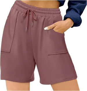 Women's Lightweight Shorts High Waisted Seamless Soft Loose Elastic Drawstring Beach Shorts with Pockets