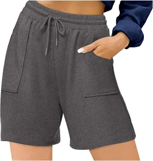 Women's Lightweight Shorts High Waisted Seamless Soft Loose Elastic Drawstring Beach Shorts with Pockets