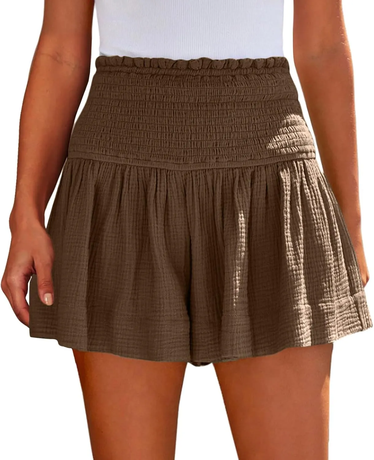 Women's linen Comfy Casual Elastic Waist Solid Color Wide Leg Shorts Summer Beach Lightweight Short Pants