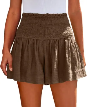 Women's linen Comfy Casual Elastic Waist Solid Color Wide Leg Shorts Summer Beach Lightweight Short Pants