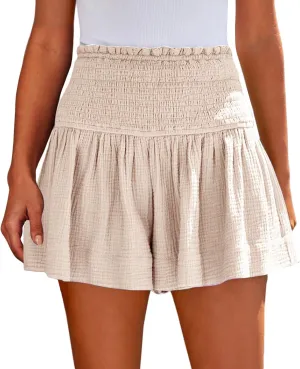 Women's linen Comfy Casual Elastic Waist Solid Color Wide Leg Shorts Summer Beach Lightweight Short Pants