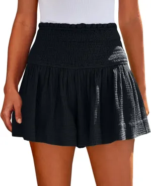 Women's linen Comfy Casual Elastic Waist Solid Color Wide Leg Shorts Summer Beach Lightweight Short Pants