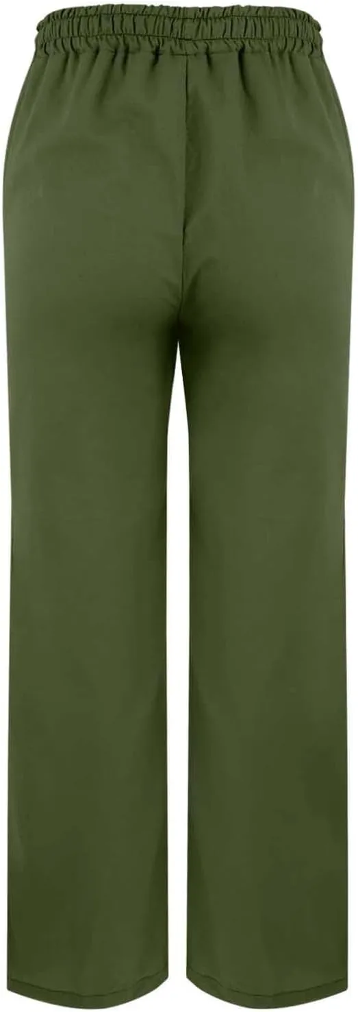 Womens Linen Pants with Pockets Loose Elastic High Waisted Comfy Lounge Pant Straight Leg Split Beach Long Trousers