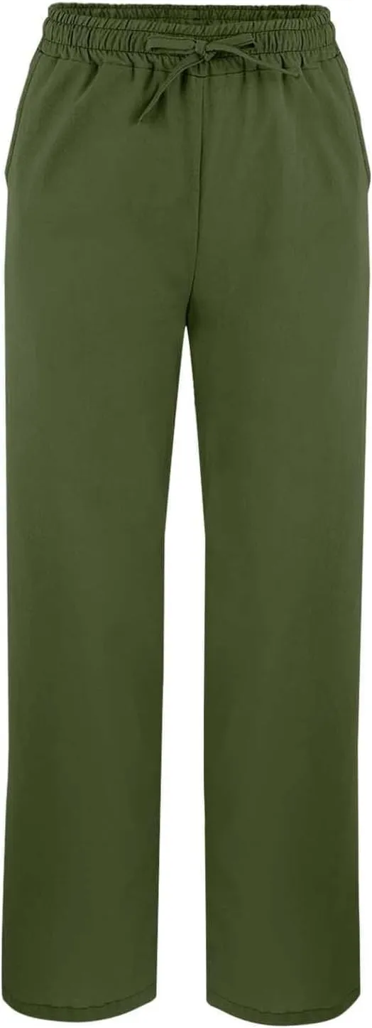 Womens Linen Pants with Pockets Loose Elastic High Waisted Comfy Lounge Pant Straight Leg Split Beach Long Trousers