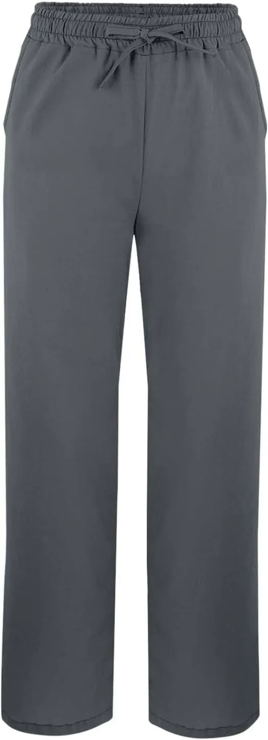 Womens Linen Pants with Pockets Loose Elastic High Waisted Comfy Lounge Pant Straight Leg Split Beach Long Trousers