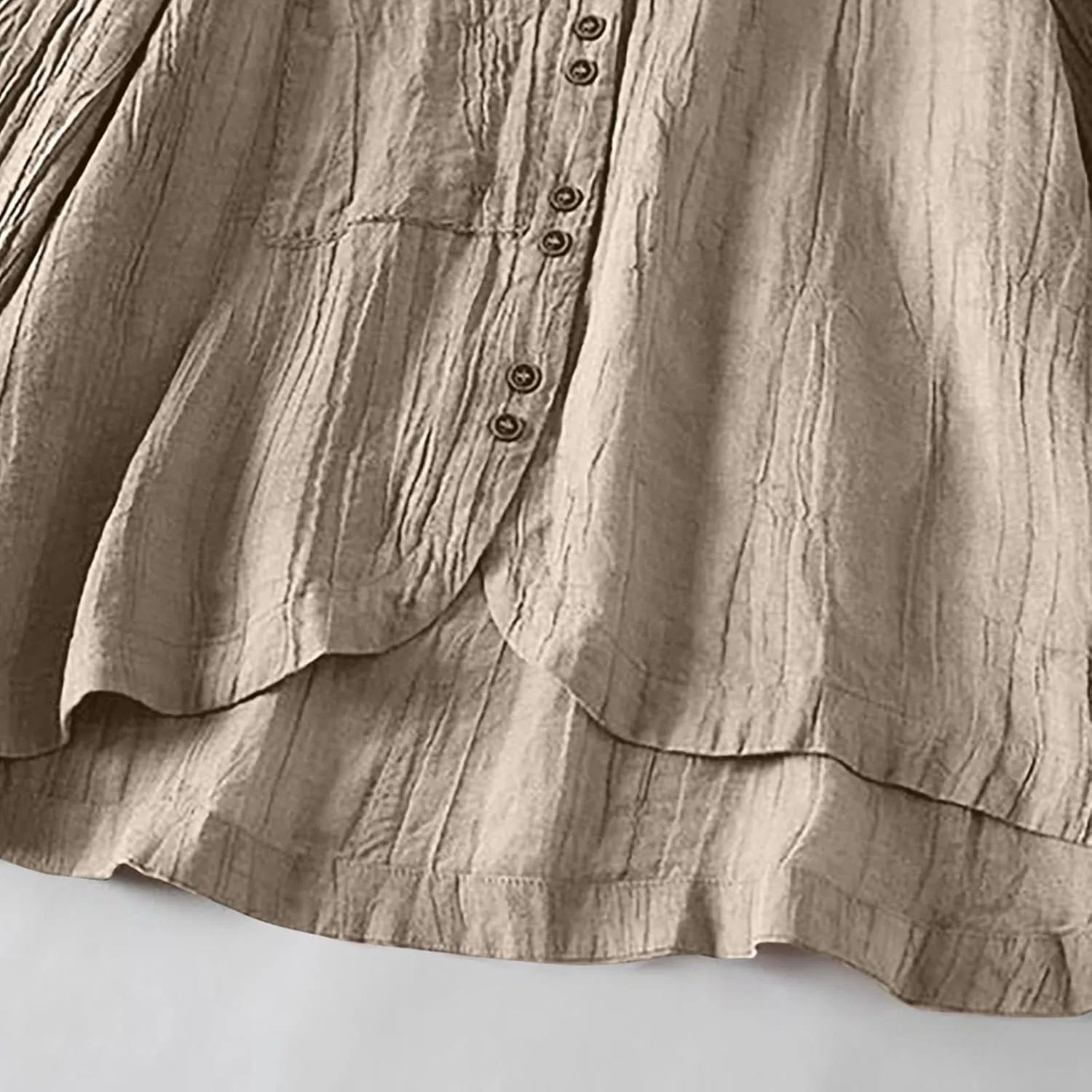 Women's Linen Shirt Button Down Long Sleeve Crew Neck Spring Blouses Long Sleeve Beach Summer Casual Tees with Pocket