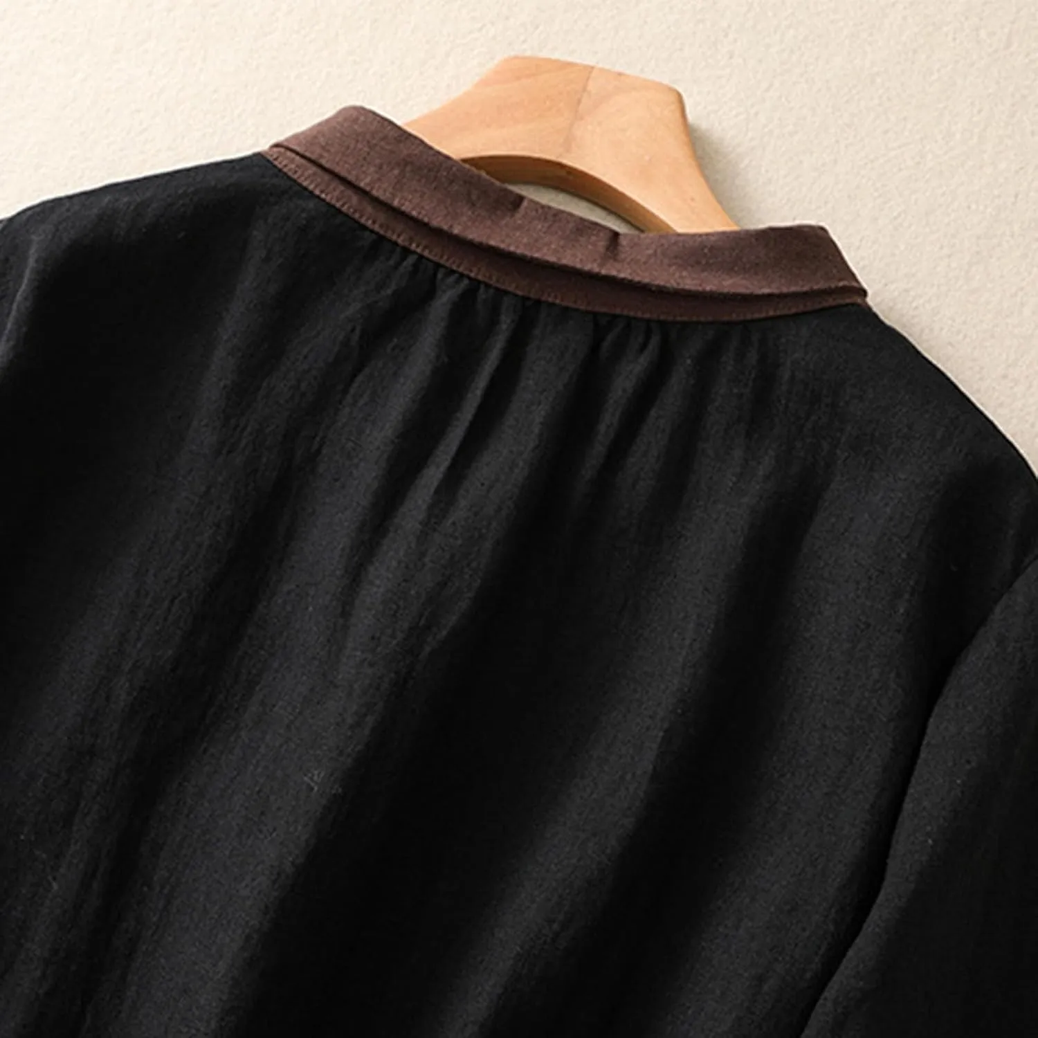 Women's Linen Shirt Button Down Long Sleeve Crew Neck Spring Blouses Long Sleeve Beach Summer Casual Tees with Pocket