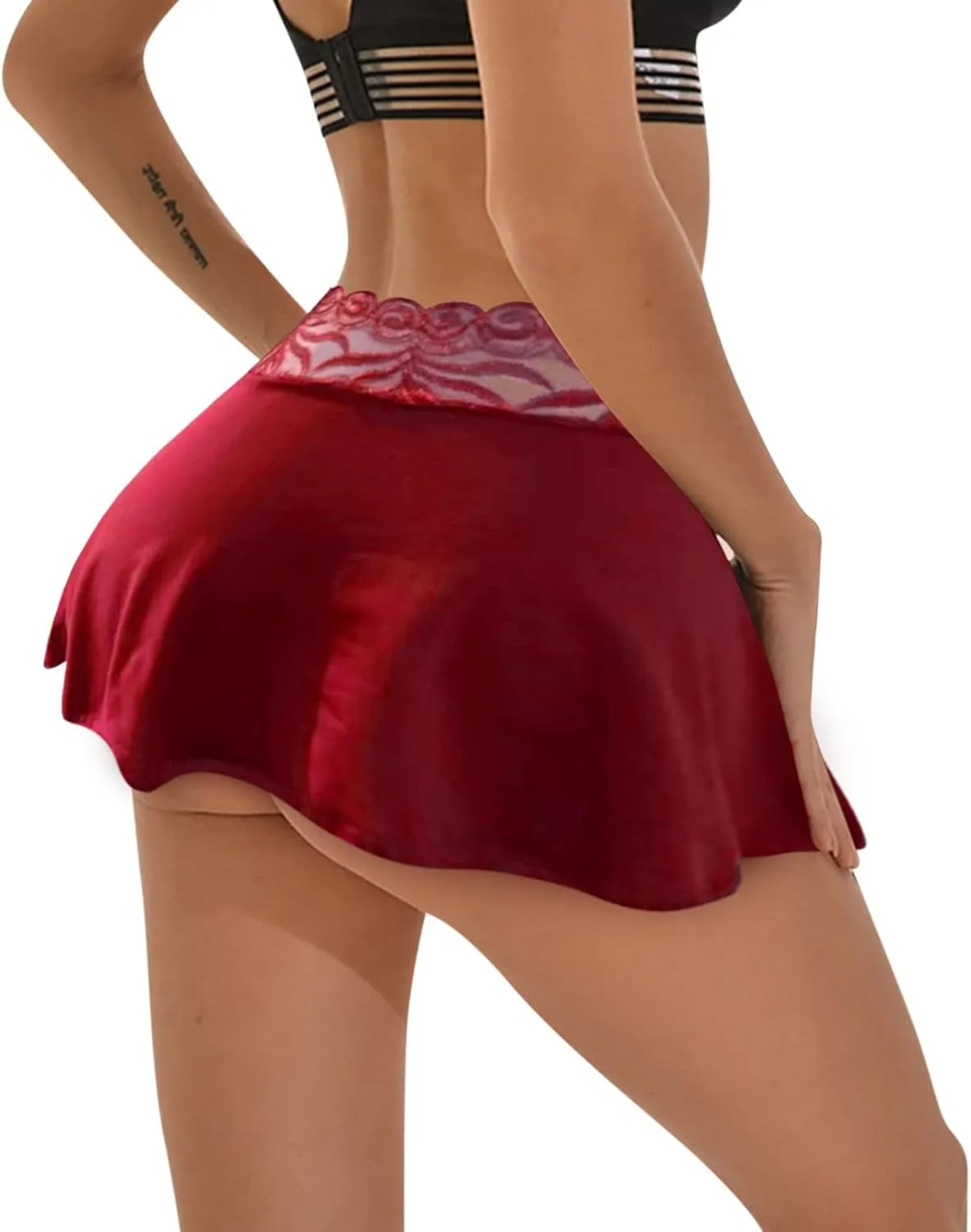 Women's Lingerie Set Mini Babydoll Bow Tie Adjustable Low Waist Dress Mini Skirt Nightwear Pjs