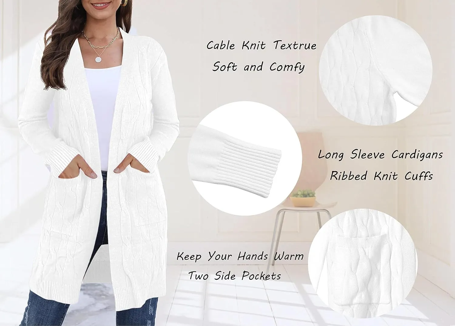 Womens Long Sleeve Open Front Oversized Cardigans Casual Chunky Knit Sweater Outwear Coats