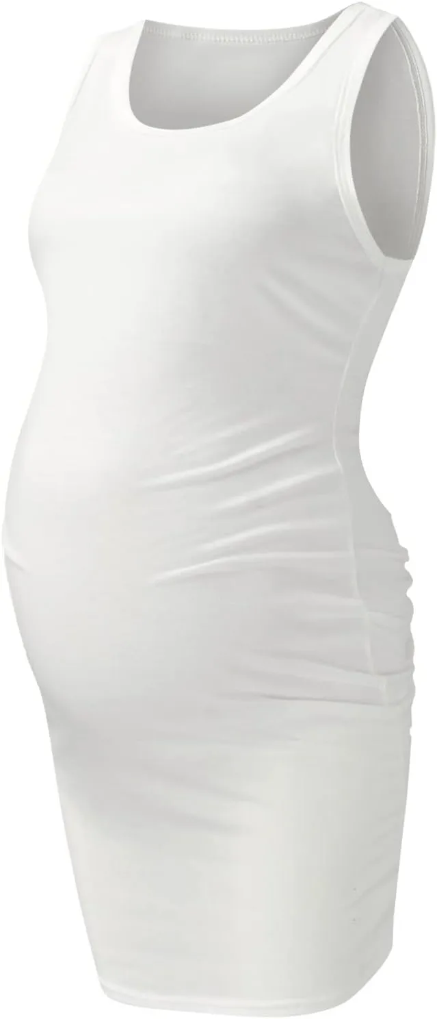Womens Maternity Casual Sleeveless Solid Color Crew Neck Tanks Dress Pregnancy Sexy Bodycon Dresses