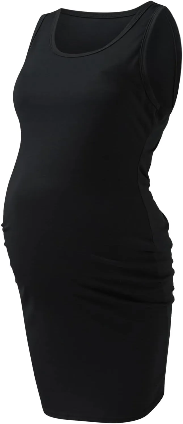 Womens Maternity Casual Sleeveless Solid Color Crew Neck Tanks Dress Pregnancy Sexy Bodycon Dresses
