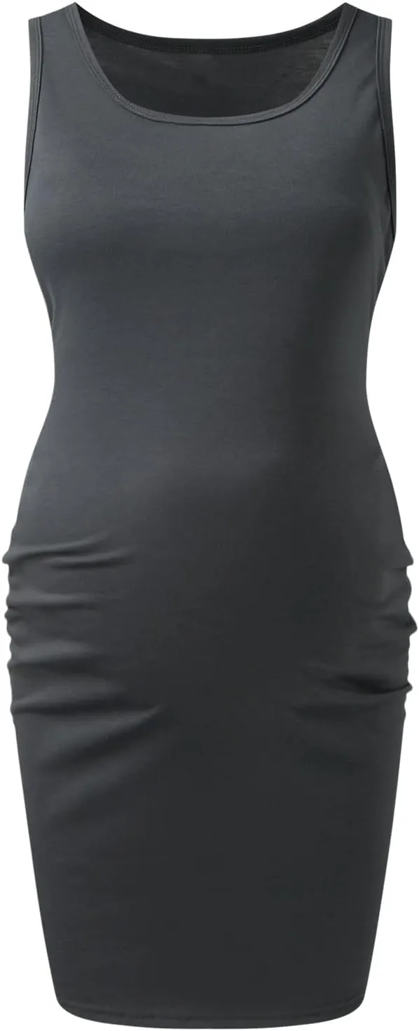 Womens Maternity Casual Sleeveless Solid Color Crew Neck Tanks Dress Pregnancy Sexy Bodycon Dresses