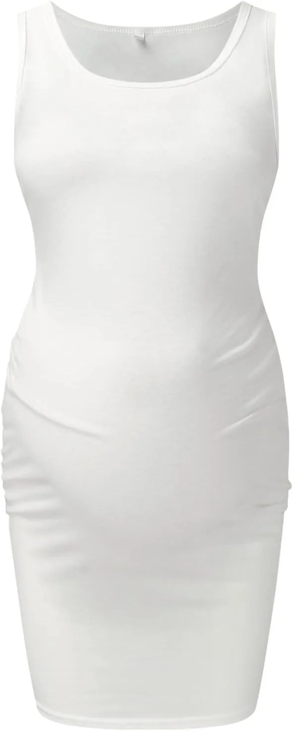 Womens Maternity Casual Sleeveless Solid Color Crew Neck Tanks Dress Pregnancy Sexy Bodycon Dresses