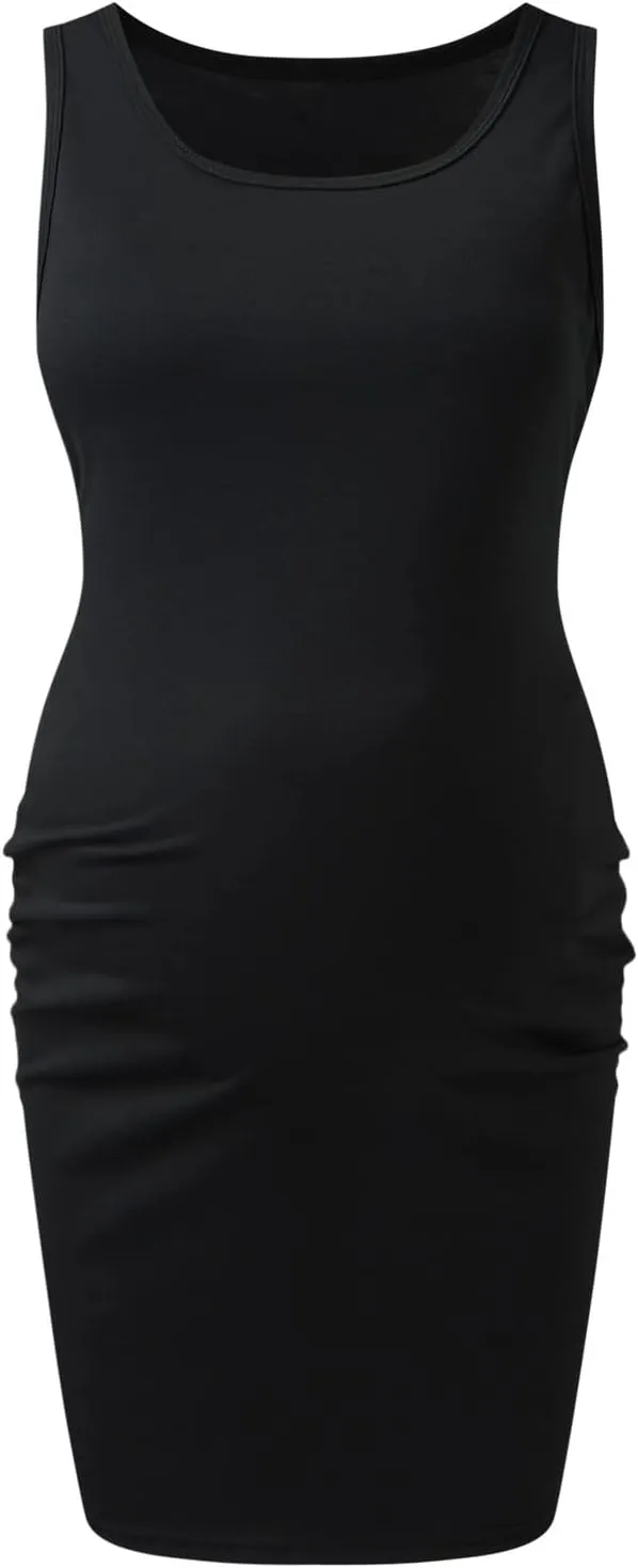 Womens Maternity Casual Sleeveless Solid Color Crew Neck Tanks Dress Pregnancy Sexy Bodycon Dresses