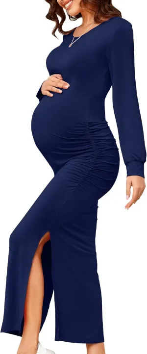 Women's Maternity Dress Short Sleeve Bodycon Dresses Split Maternity Dress for Baby Shower Summer Pregnancy Clothes