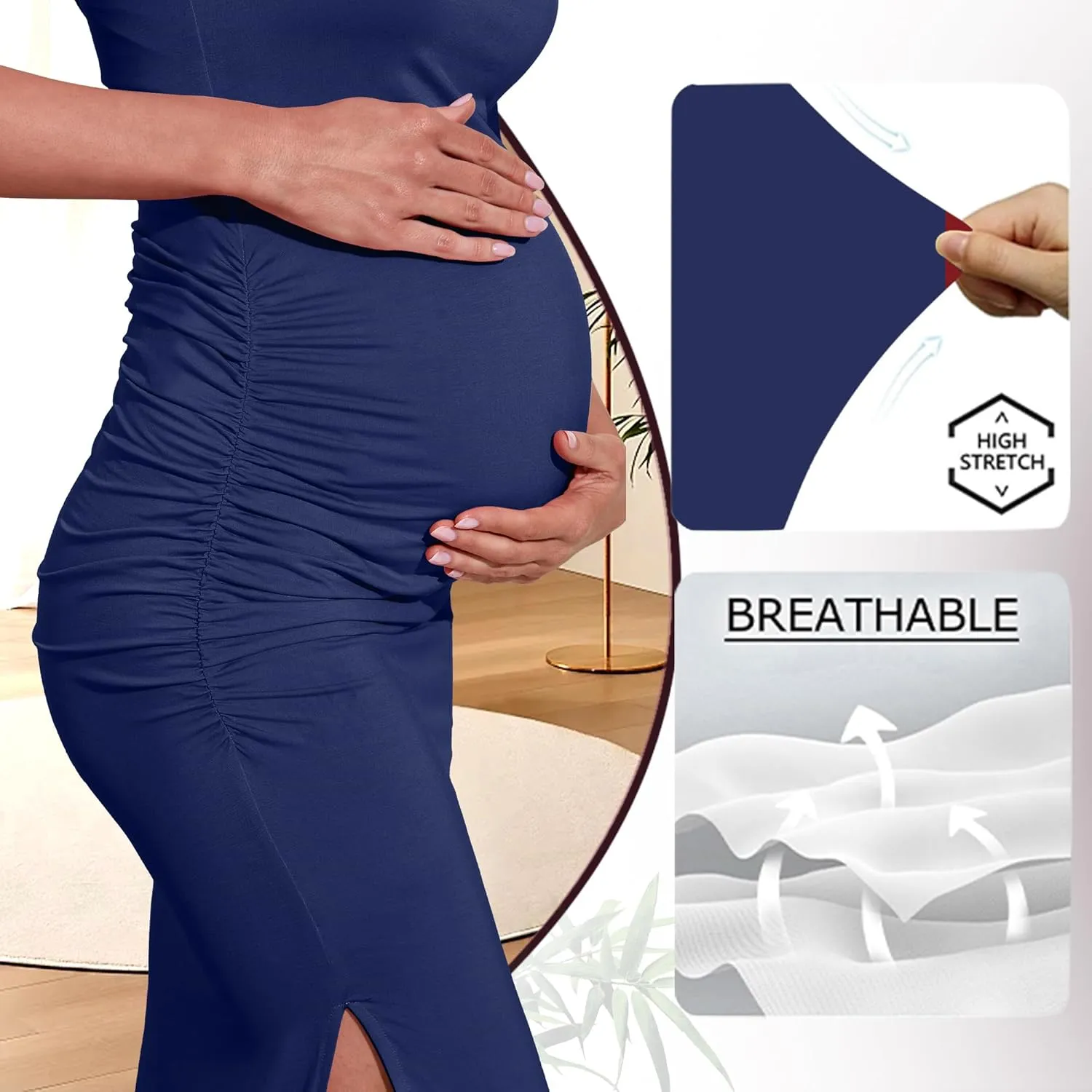 Women's Maternity Dress Short Sleeve Bodycon Dresses Split Maternity Dress for Baby Shower Summer Pregnancy Clothes