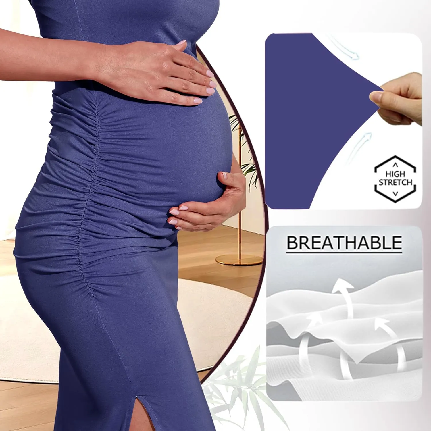 Women's Maternity Dress Short Sleeve Bodycon Dresses Split Maternity Dress for Baby Shower Summer Pregnancy Clothes