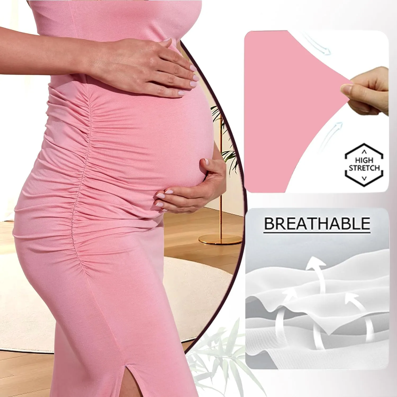 Women's Maternity Dress Short Sleeve Bodycon Dresses Split Maternity Dress for Baby Shower Summer Pregnancy Clothes