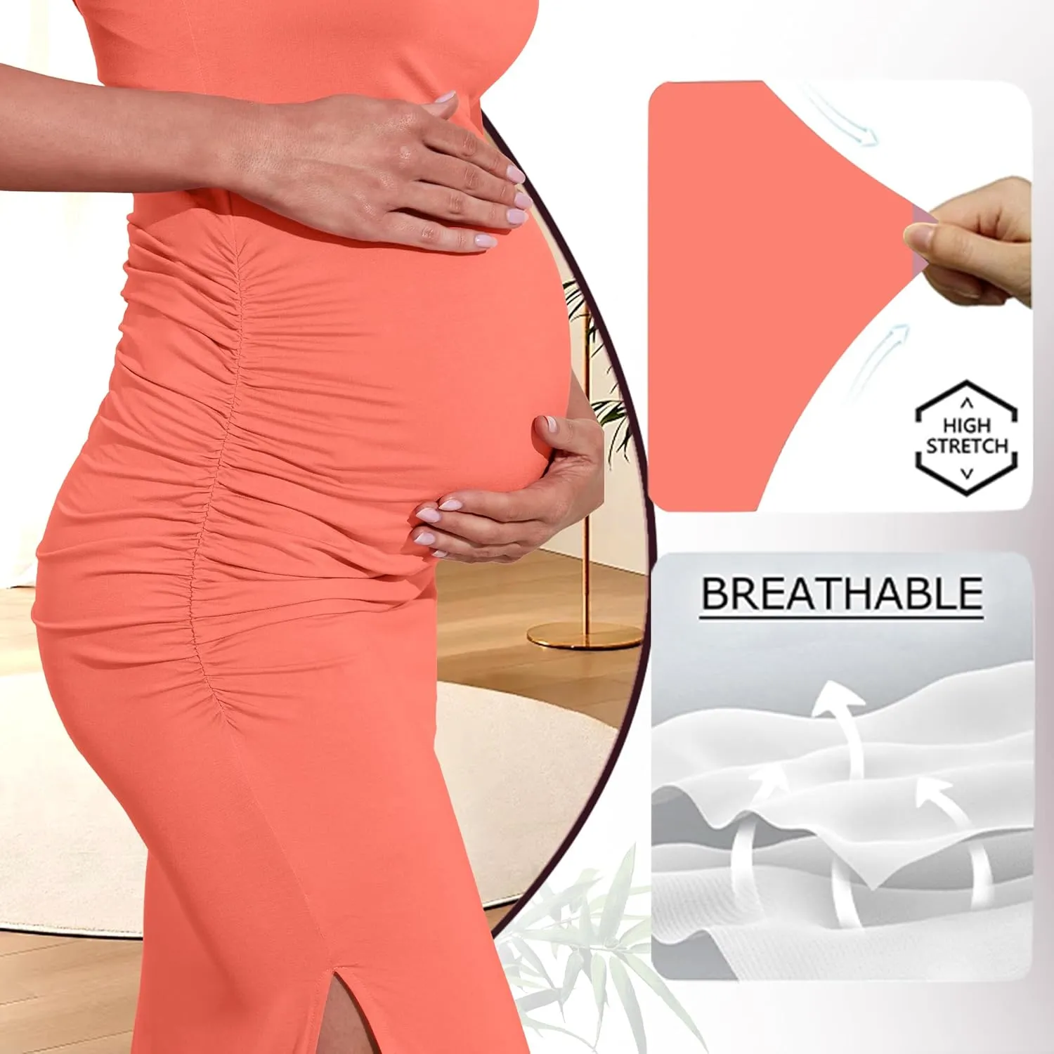 Women's Maternity Dress Short Sleeve Bodycon Dresses Split Maternity Dress for Baby Shower Summer Pregnancy Clothes