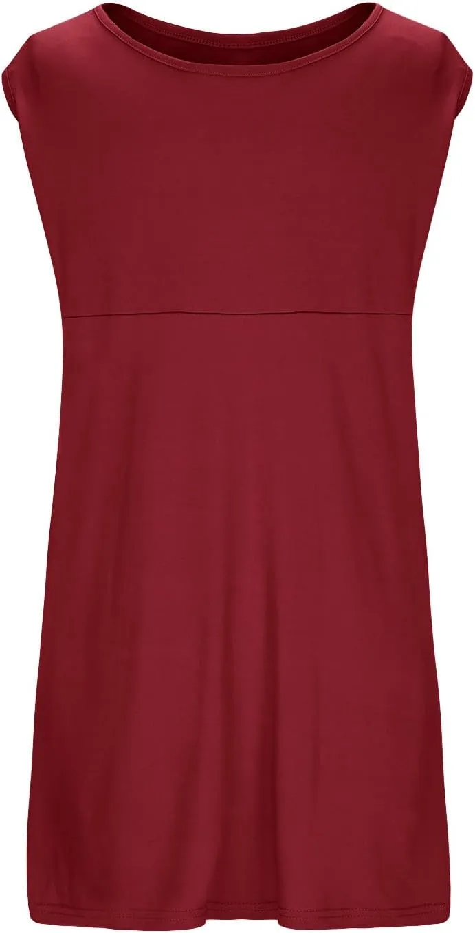 Women's Maternity Solid Sleeveless Round Neck Flare Hem Dress Casual High Waist A Line Dresses Flared Pregnancy Tank Dresses