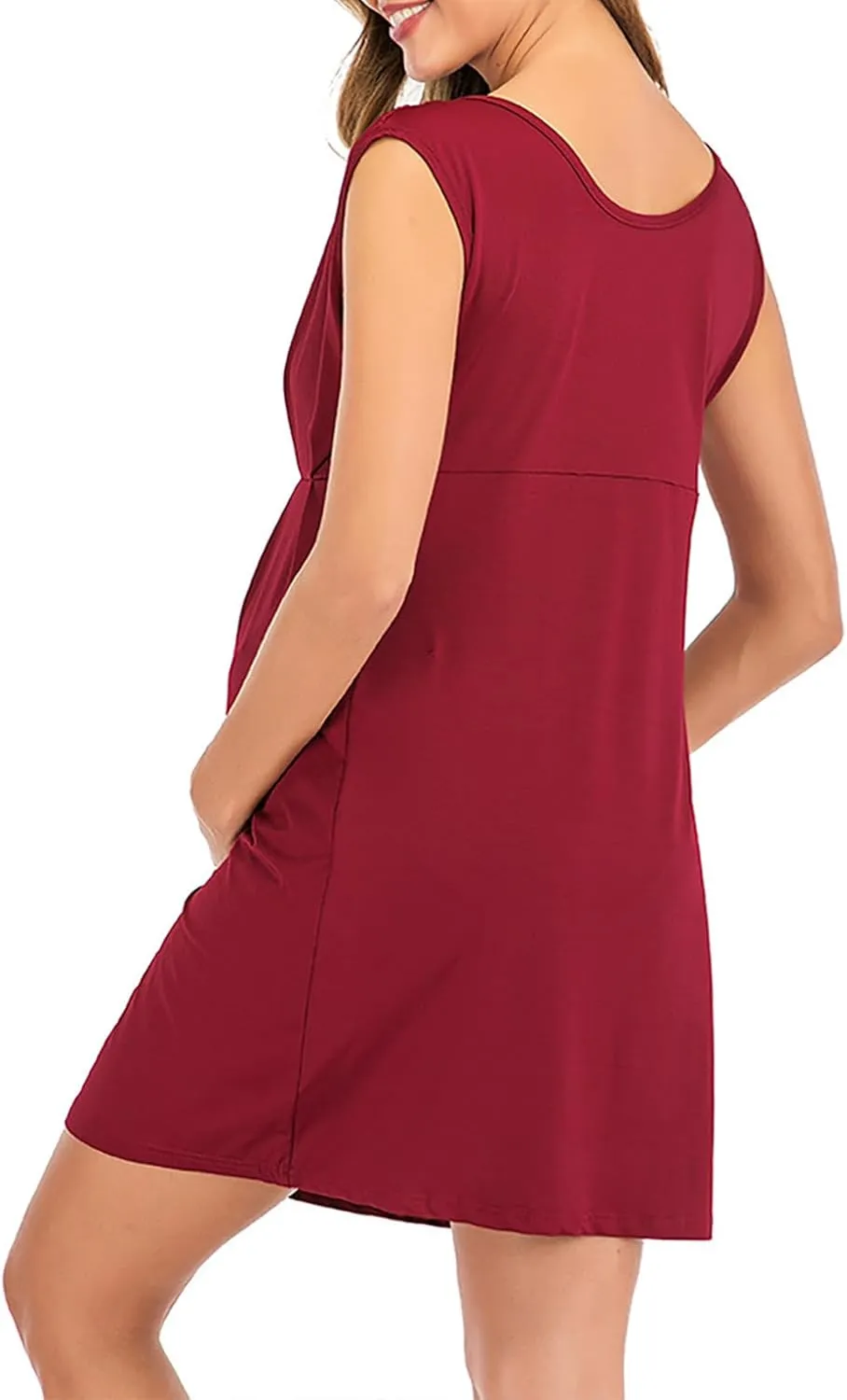 Women's Maternity Solid Sleeveless Round Neck Flare Hem Dress Casual High Waist A Line Dresses Flared Pregnancy Tank Dresses